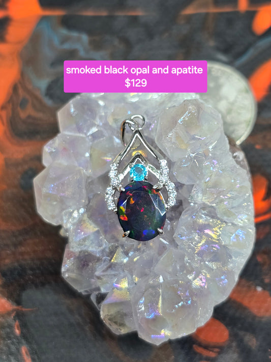 Smoked black opal and apatite