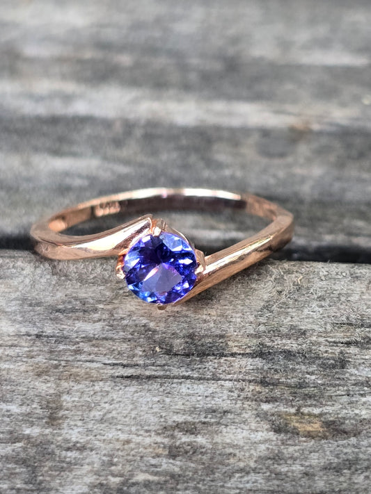 Size 6 Rose gold OVER sterling silver. Tanzanite