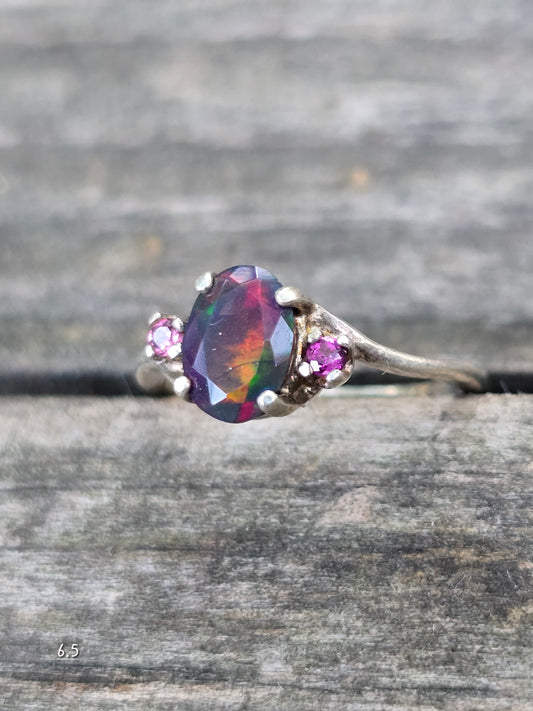 Size 6.5 black opal and garnet