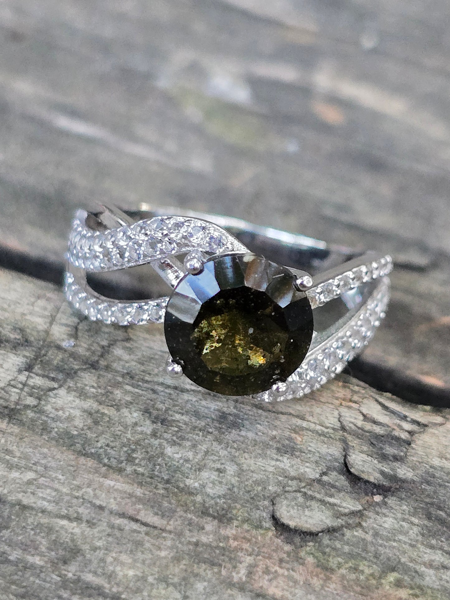 Size 8 moldavite & white topaz