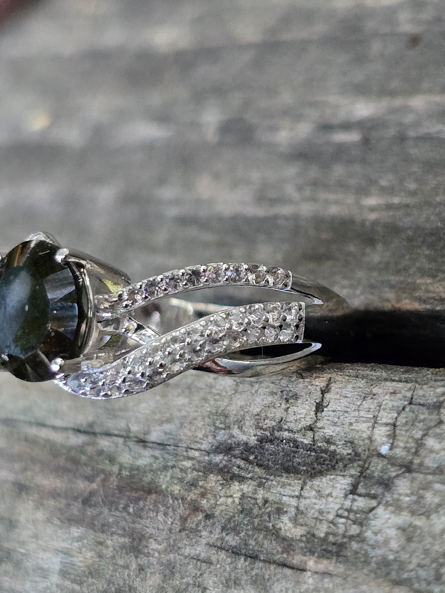 Size 8 moldavite & white topaz