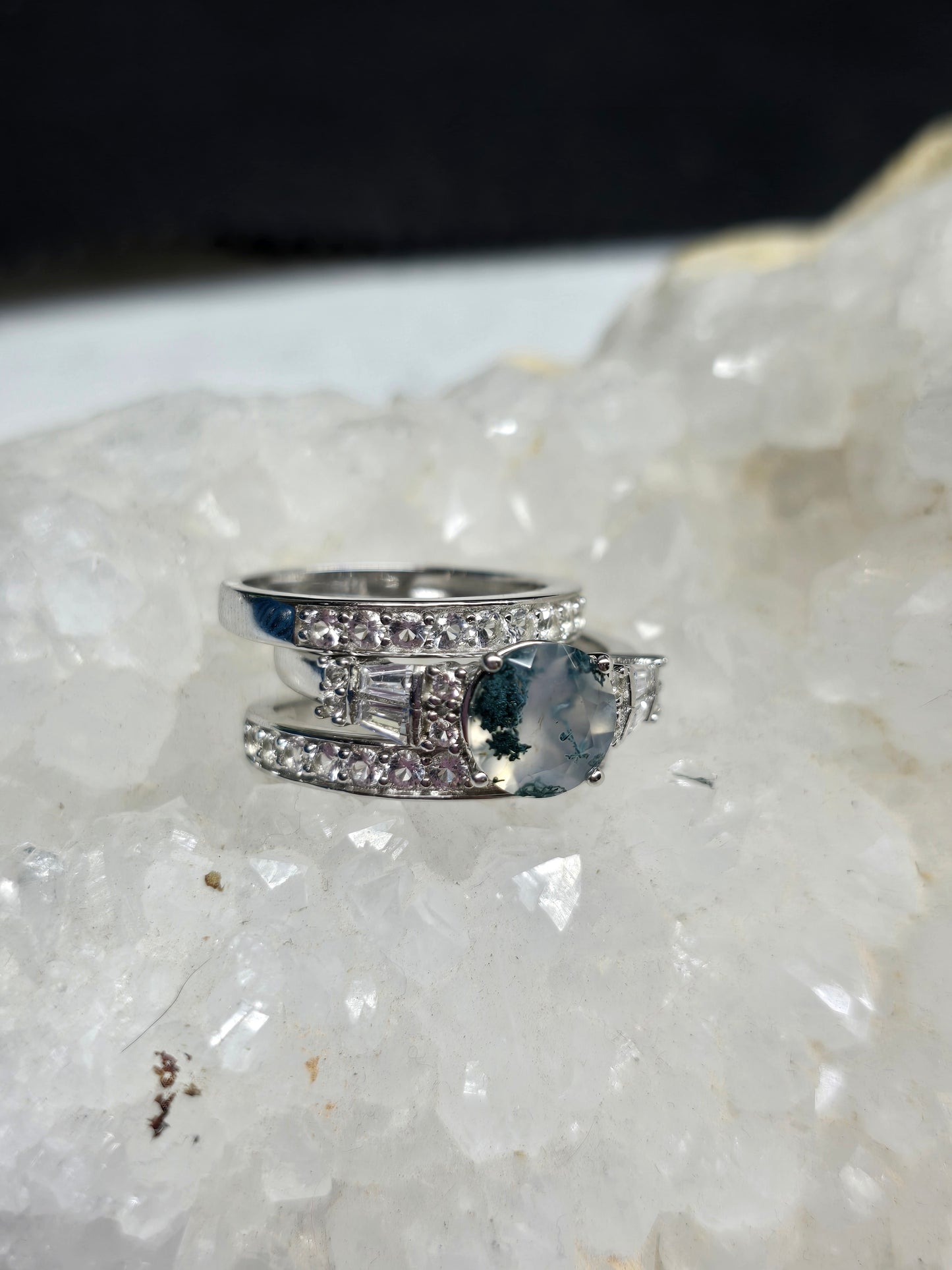 Size 7 moss agate bridal set