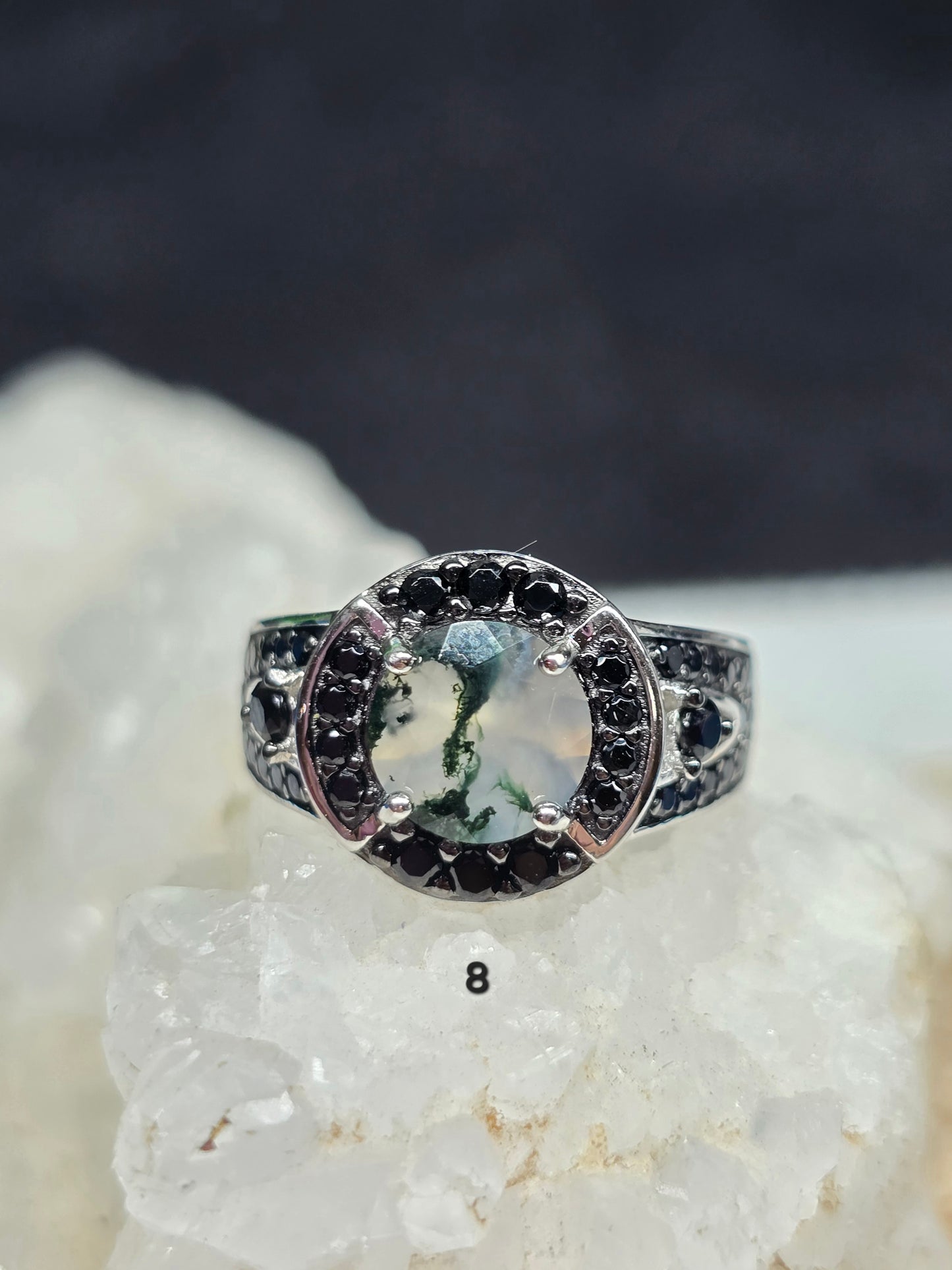 Size 8 moss agate & black spinel