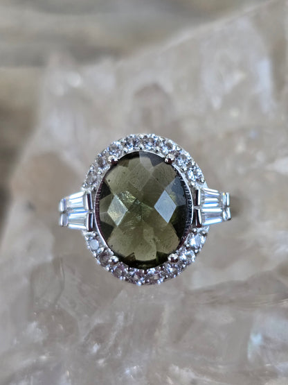 Moldavite and white topaz size 7.5