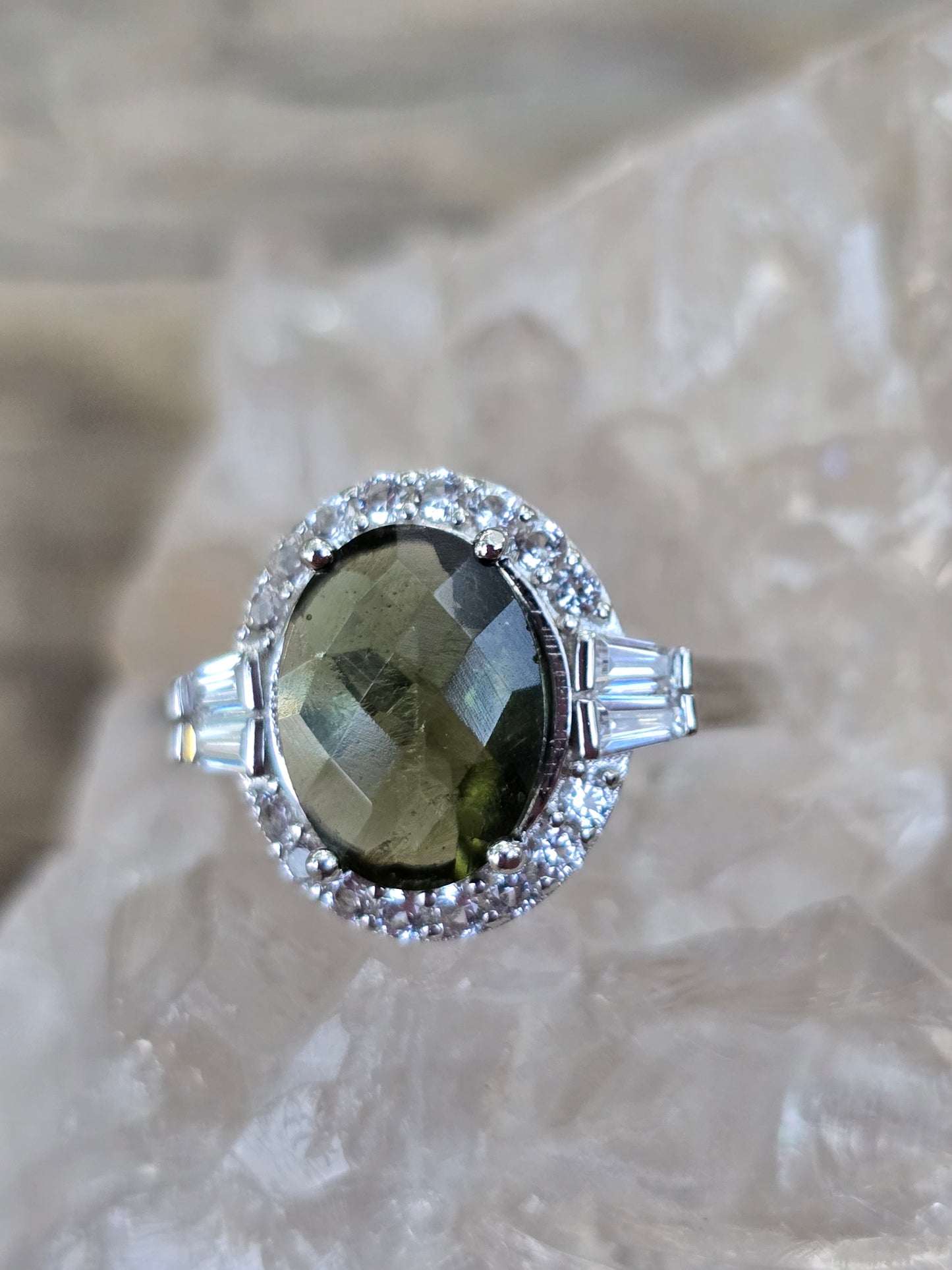 Moldavite and white topaz size 7.5