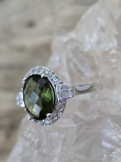 Moldavite and white topaz size 7.5