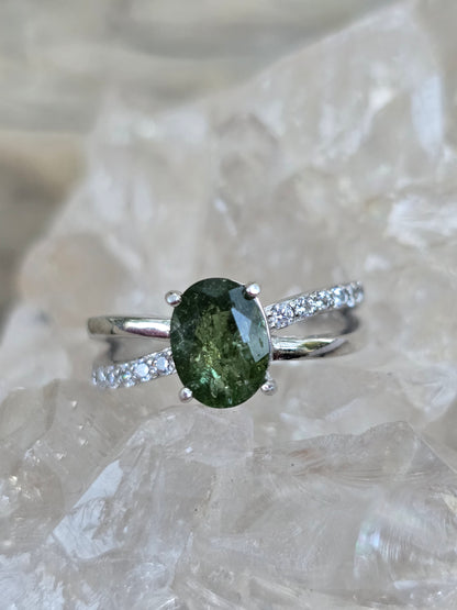 Size 6 moldavite and white topaz