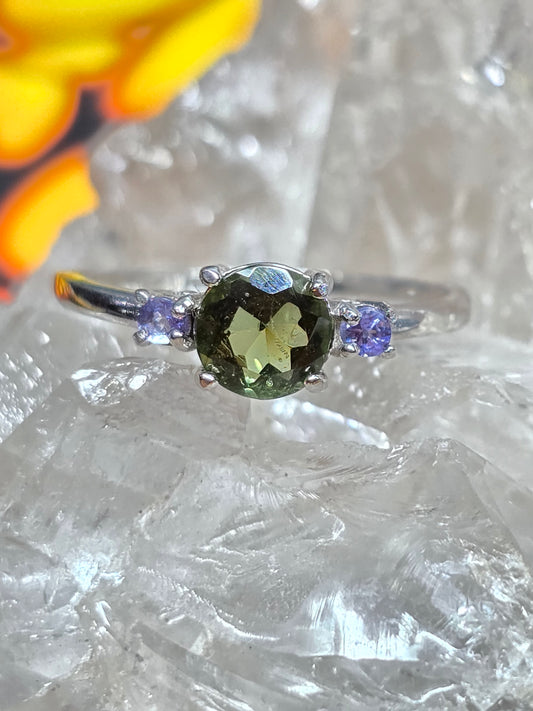 Size 7 moldavite and tanzanite