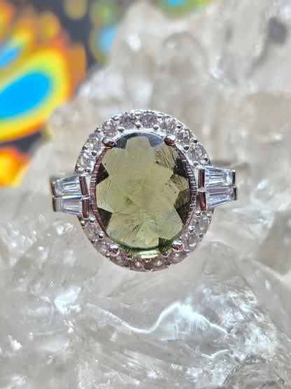 Moldavite and white topaz size 7.5