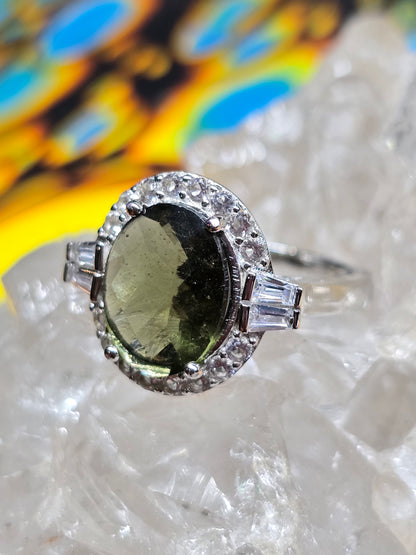 Moldavite and white topaz size 7.5