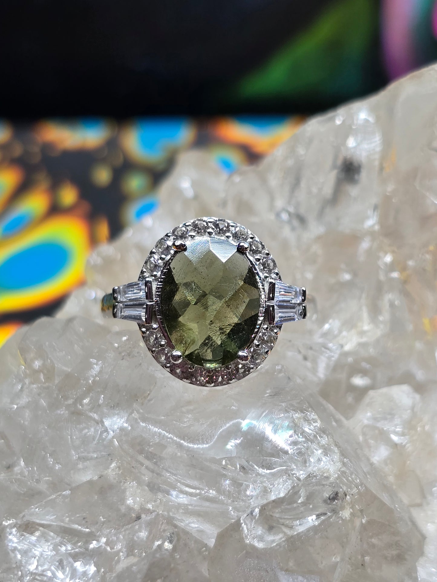 Moldavite and white topaz size 7.5