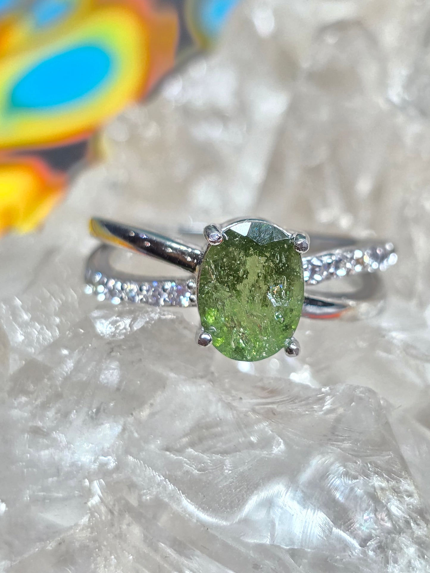 Size 6 moldavite and white topaz