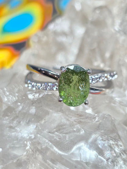 Size 6 moldavite and white topaz