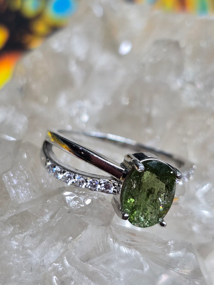 Size 6 moldavite and white topaz