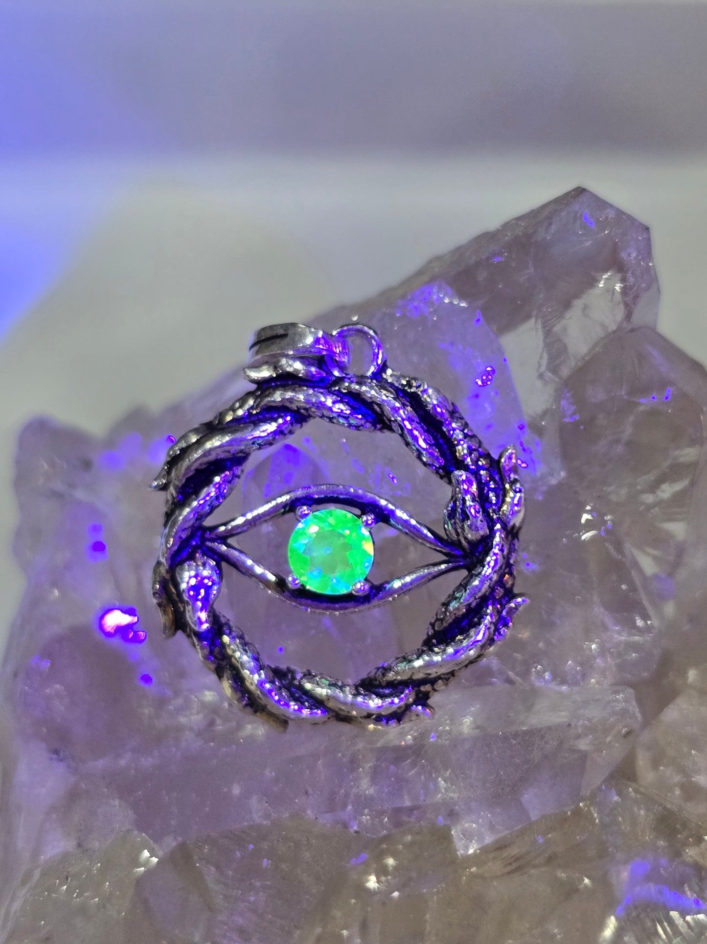 Uranium glass ouroboros pendant