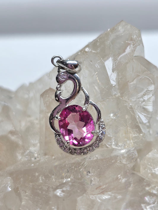 Pink topaz swan pendant