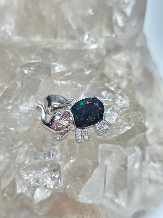 Smoked black opal elephant pendant