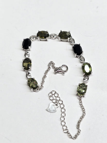 Moldavite and black tourmaline bracelet