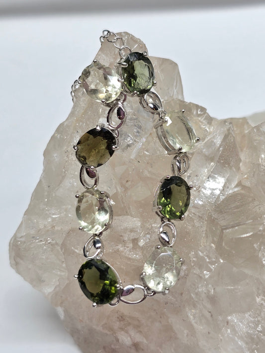 Moldavite/Libyan desert glass bracelet