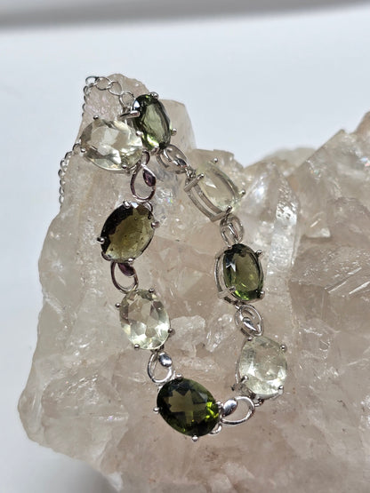 Moldavite/Libyan desert glass bracelet