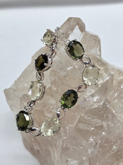 Moldavite/Libyan desert glass bracelet