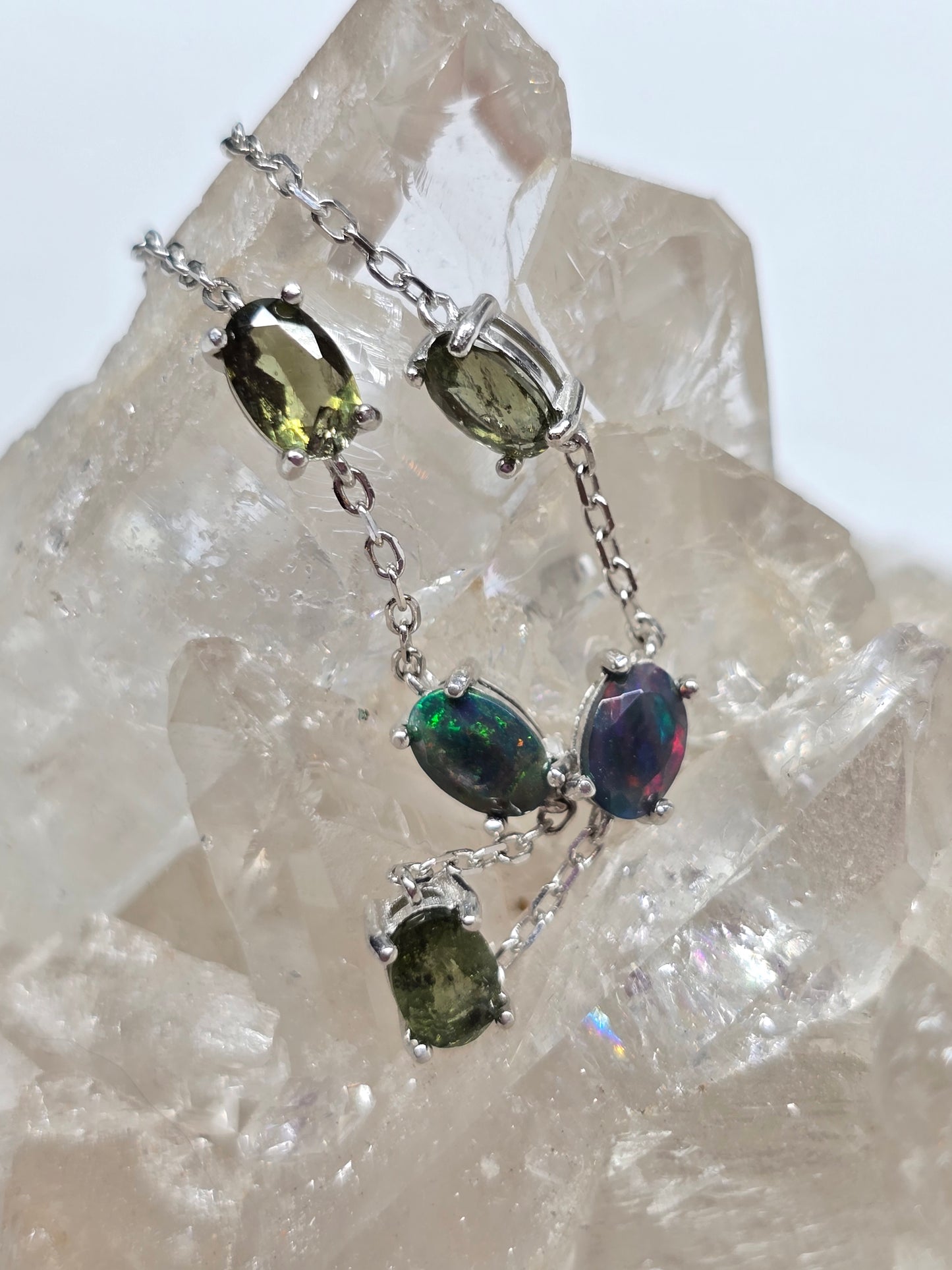 Moldavite & black opal bracelet