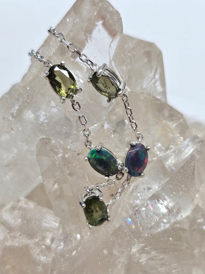 Moldavite & black opal bracelet