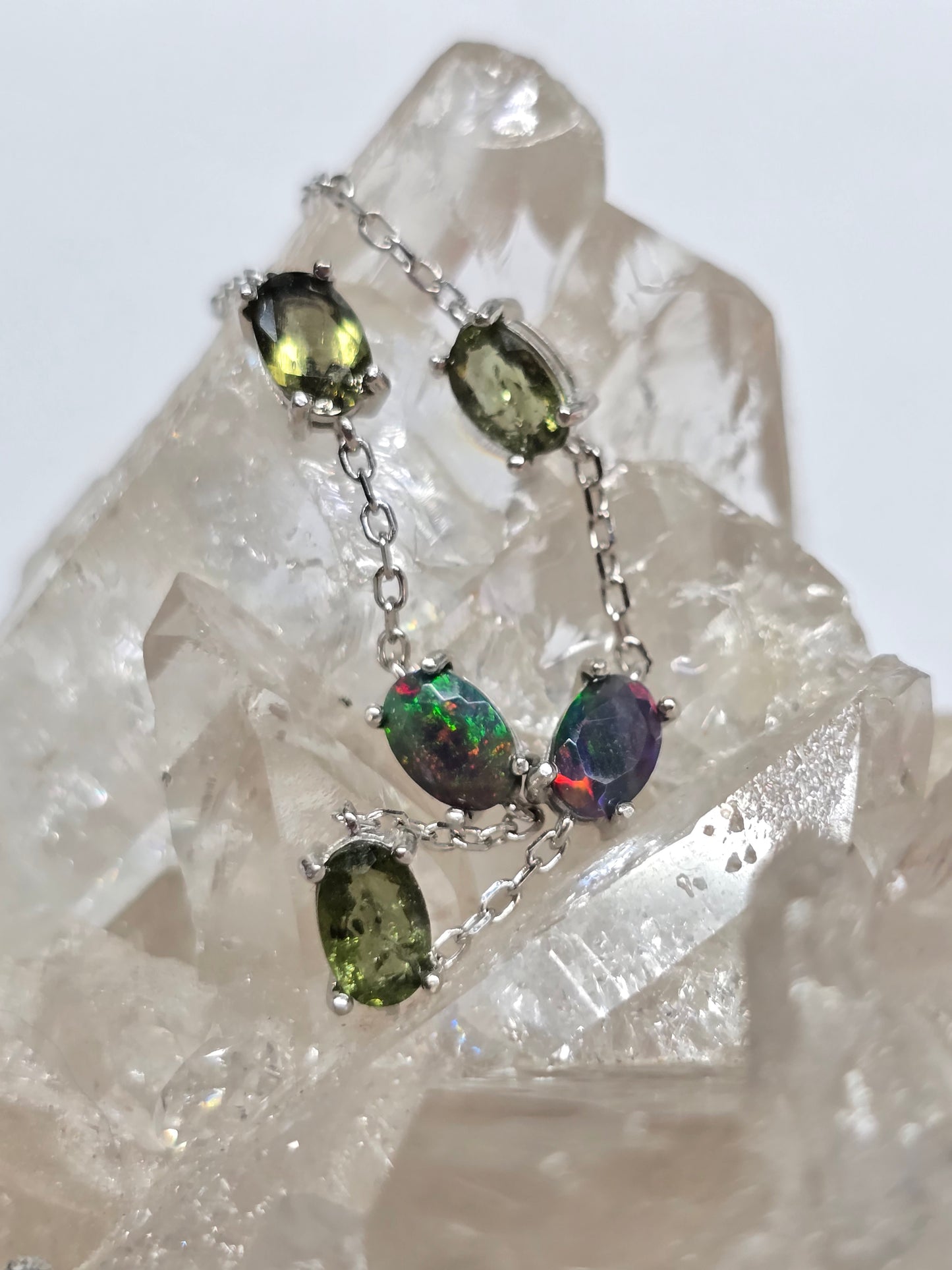 Moldavite & black opal bracelet