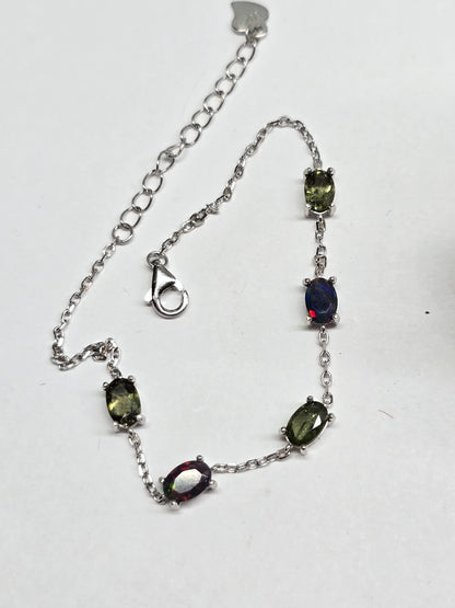 Moldavite & black opal bracelet