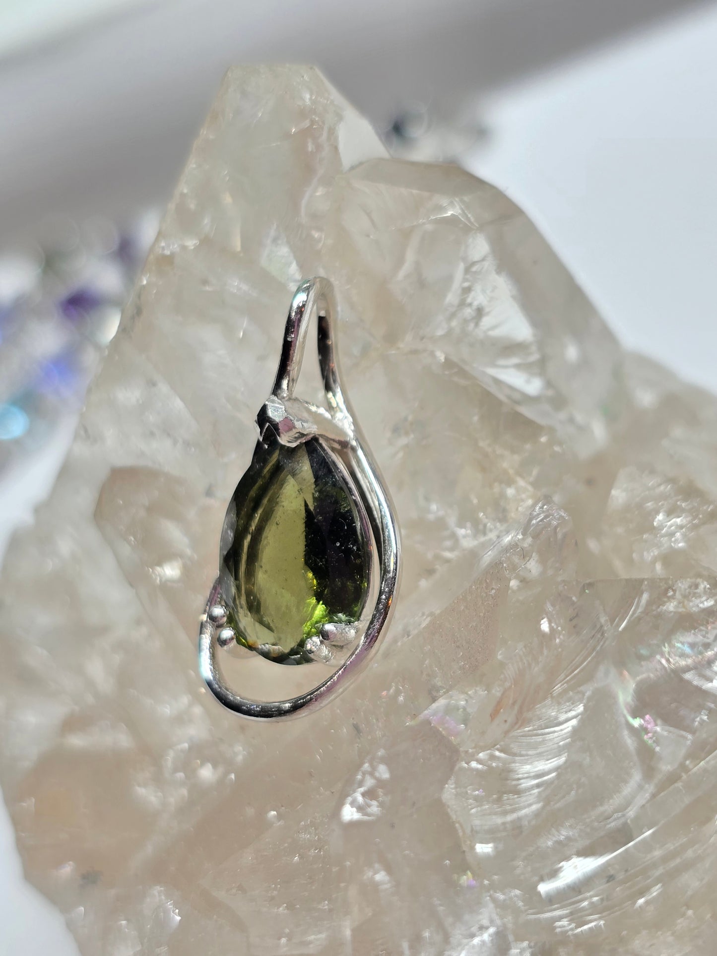 7ct moldavite pear pendant