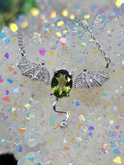 Moldavite Bat pendant & earrings