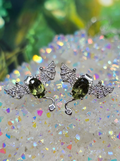 Moldavite Bat pendant & earrings