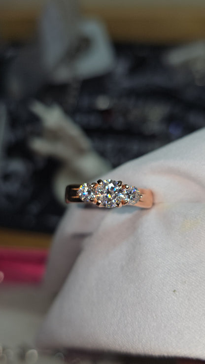 Size 5-9 rose gold over sterling moissanite.