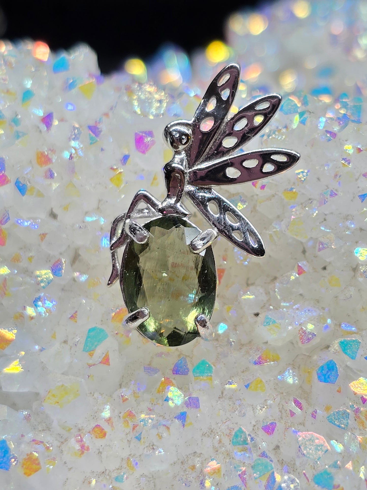 Moldavite fairy pendant