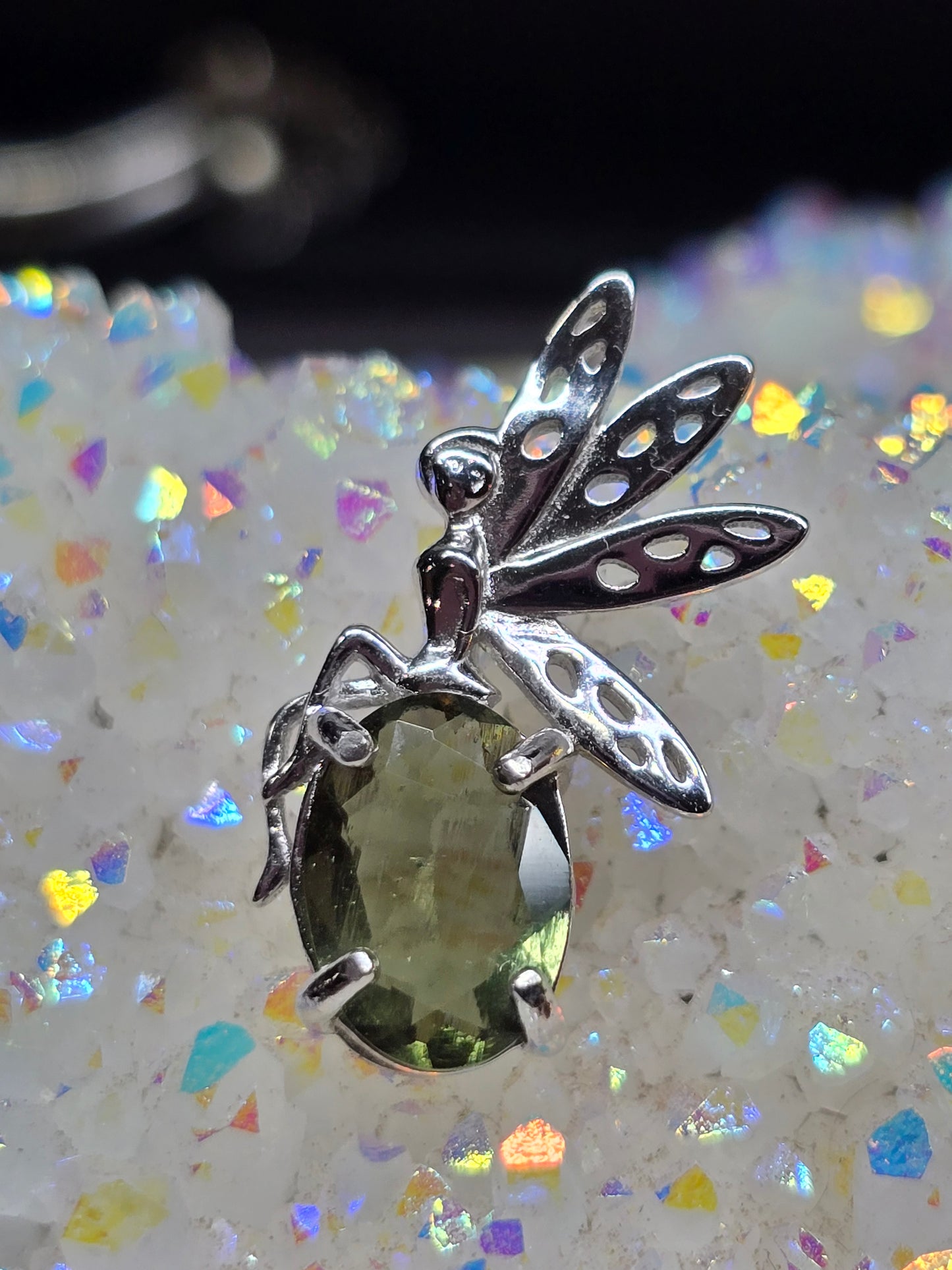 Moldavite fairy pendant